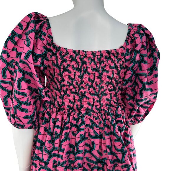 Elsamama NEW Pink Bimpe Abstract Cotton Tiered Relaxed Fit Mini Dress Size M - Picture 6 of 7